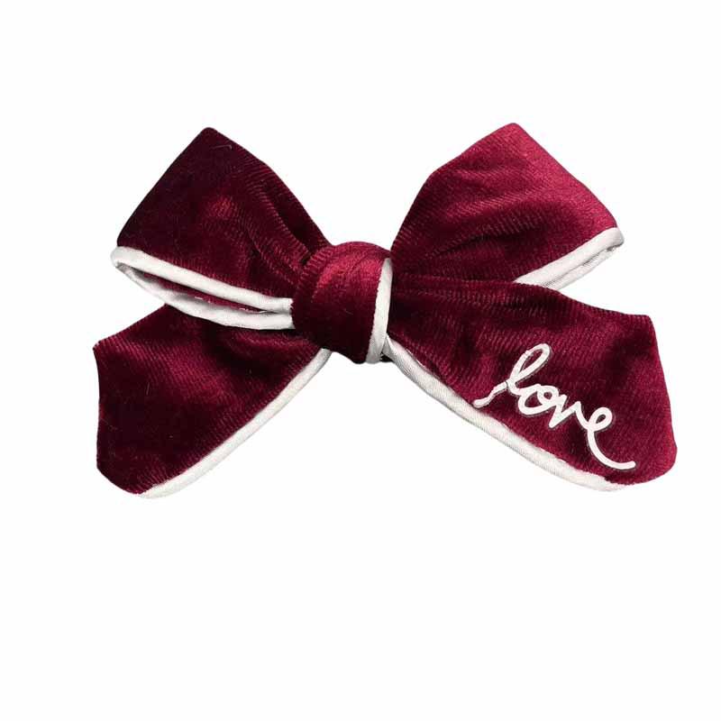 Wine Red Velvet LOVE Bow Hair Clip - Children s Hair Accessory вино красного