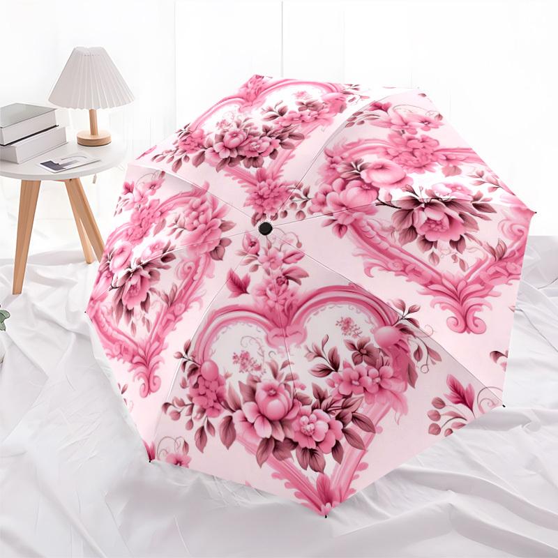 1pc Automatic Open/Close Umbrella with 8-Rib Sturdy Iron Frame & Elegant Floral Print - Heavy-Duty Automatic Open/Close Mechan