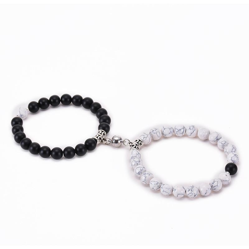 

JYL TS Bracelet Magnetic Love Stone Beads Enhances Affection & Connection Black matte white turquoise неглазурованный фарфор