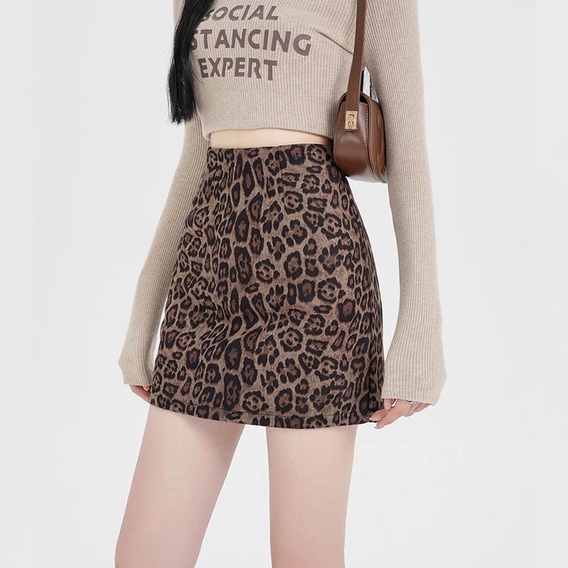 Suede Leopard Print A-line Midi Skirt for Women - Autumn/Winter 2024 Collection