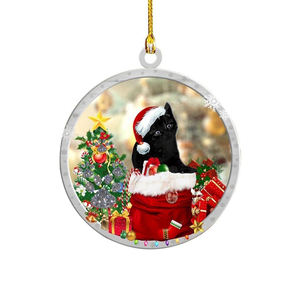2D Black Cat Christmas Pendant Cartoon Vibrant Black Cat Christmas Ornaments New Year