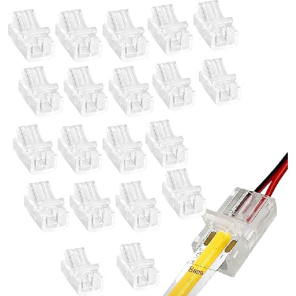 2Pin Transparent Solderless 8mm COB LED Strip Connector Corner Kit,Strip To Wire 4P,Strip To Strip 12P,L-Shape 2P,Red and Black Wire 4P,for 5V 12V