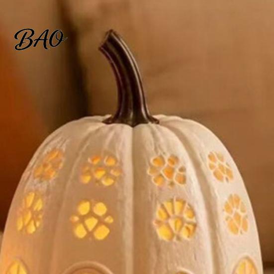 Decorative Pumpkin Sculpture Lighted Cottage Ornament, Flickering Tabletop Lamp, Light-Up Small Desktop Ornament for Autumn Farmhouse Fall Centerpiece