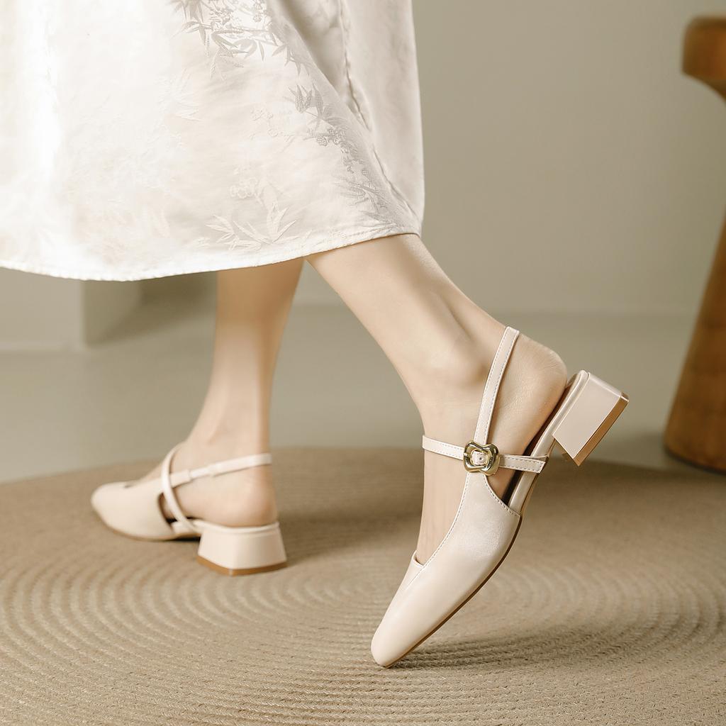 French temperament with skirt bag head sandals women's thick heel 2025 summer square head fairy style comfortable and versatile high heels