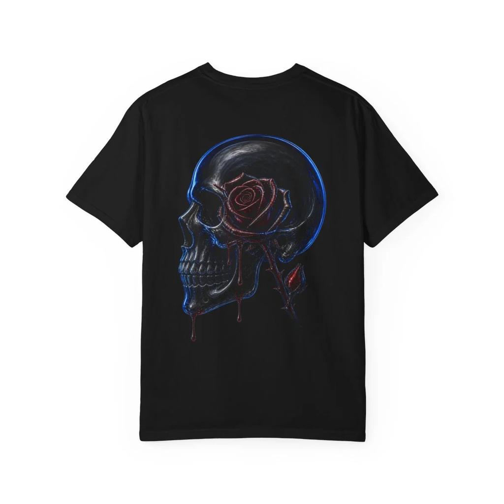 Rose Floral Skull Graphic T-Shirt Black Back Print Comfort Colors 1717