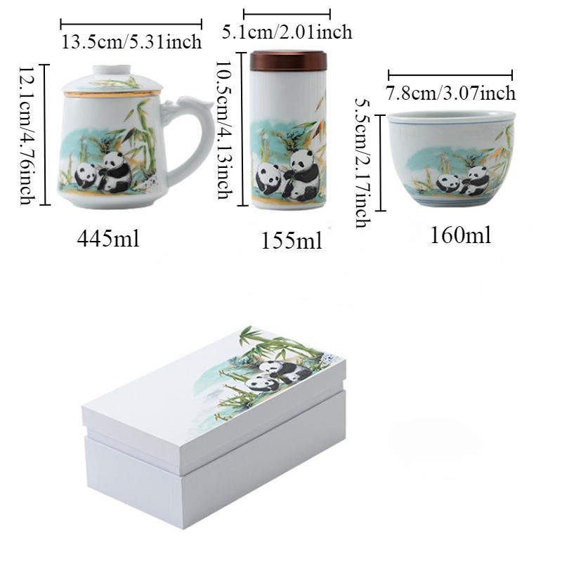 Cute Panda Chinese Kung Fu Tea Sets - Ceramic Tea Pot with Infuser Tea Cup Tea Can Gift Box,Cartoon Panda Tea Set for Business Festival Friend Gifts