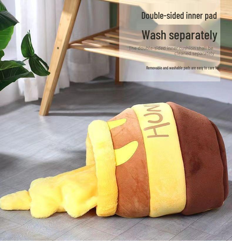 Calda Tana in Peluche Winnie the Pooh con Vasetto di Miele per Gatti e Cani - Design Carino Semi-Chiuso