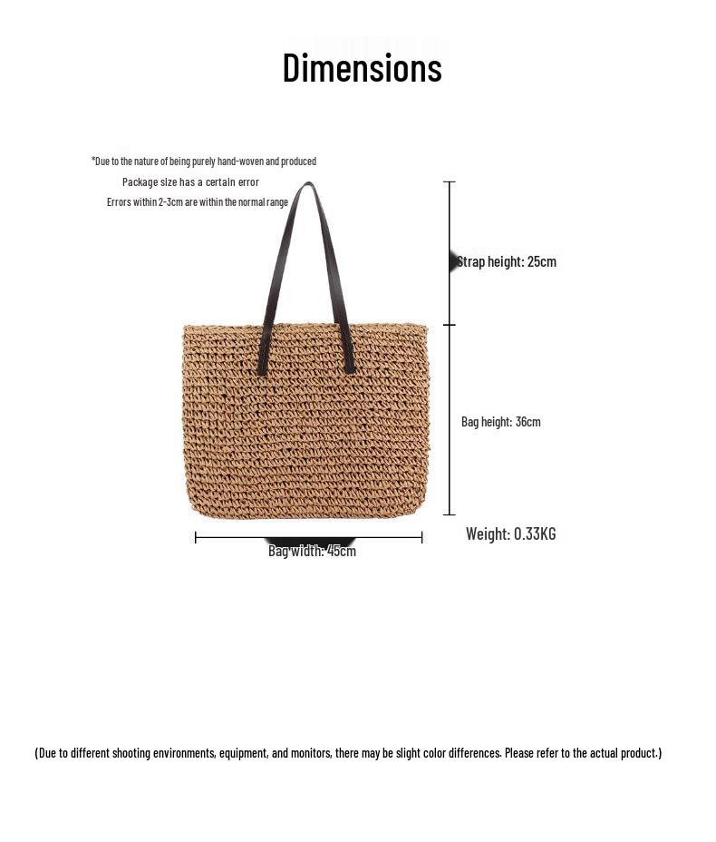 Women's Retro Handmade Large-Capacity Straw Woven Shoulder Beach Bag