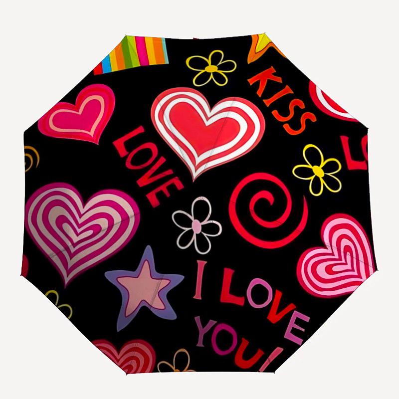 1pc Love Heart Decorations Automatic Folding Umbrella - Portable Collapsible Design, 8-Rib Iron Frame, Durable Fabric Yy251125026