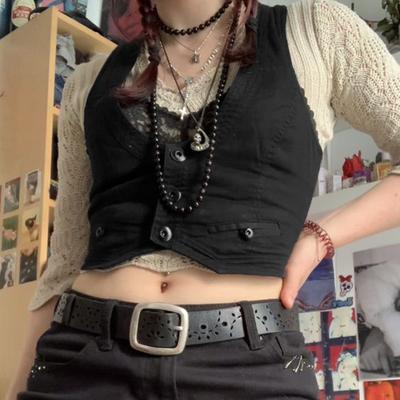 Gotik Moda vintage Ceket Yelek Katı Estetik Vintage Ince Düğme Streetwear Şık Yelek Üstleri Kolsuz Rahat Tankları Kırpılmış