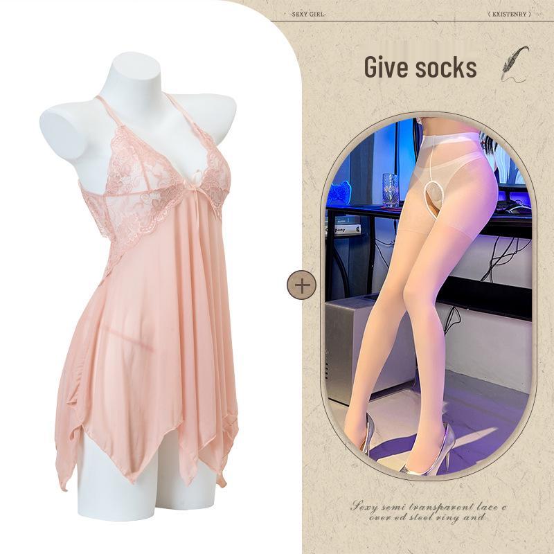 Night Fragrance Lace Erotic Lingerie: Sexy Plus Size See-Through Mesh Nightgown