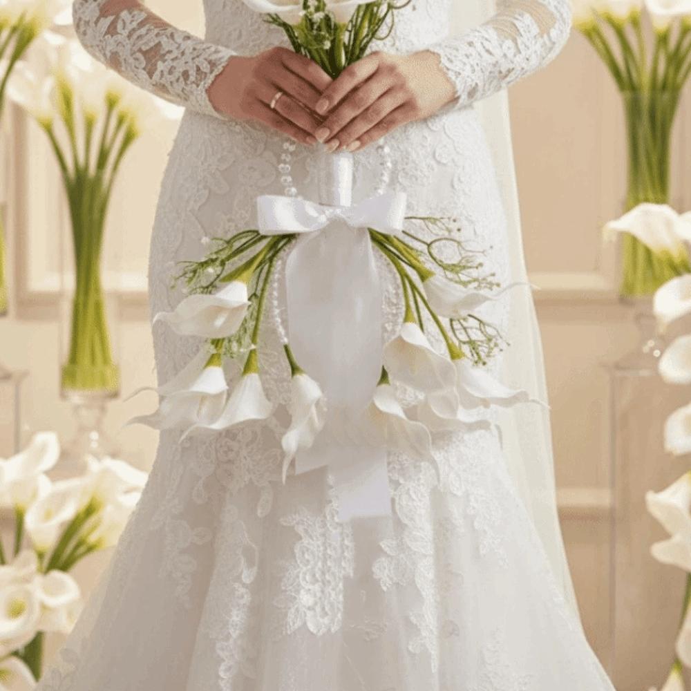 Weiße Blüten Hochzeitsblumen Perlenhenkel Oberer Griff Strauß Brautstrauß Hochzeitskoordinator