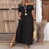 Plus Size Dress Elegant Slit Metal Buckle Single Shoulder Short Sleeve Big Size Women's Dress Home Office Dating