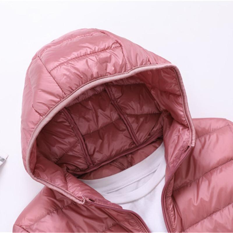 Women's autumn and winter lightweight down jacket with hood, thin and oversized coat