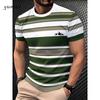 Men's T-shirt with striped print, fashionable and breathable short sleeved T-shirt