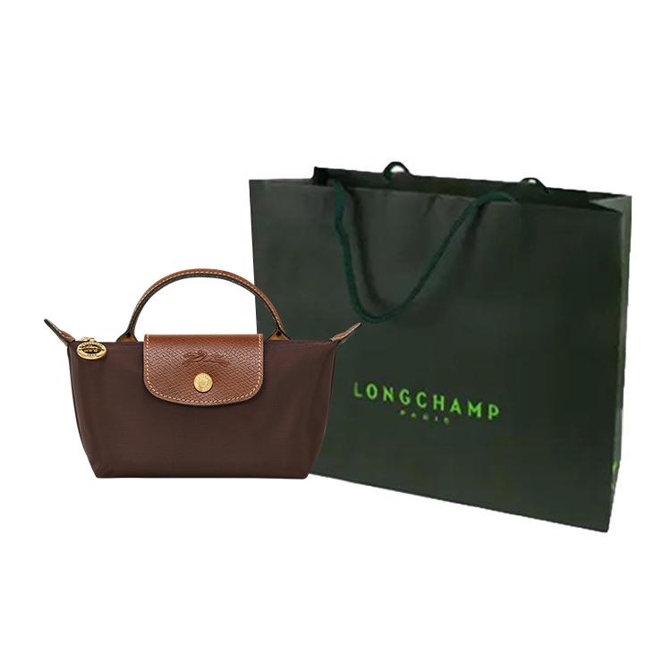 Longchamp Le Pliage Original Series Krátká rukojeť Látka Kůže Taška knedlík Kosmetická taška Tote Dámské tašky Hnědá 34175089P81