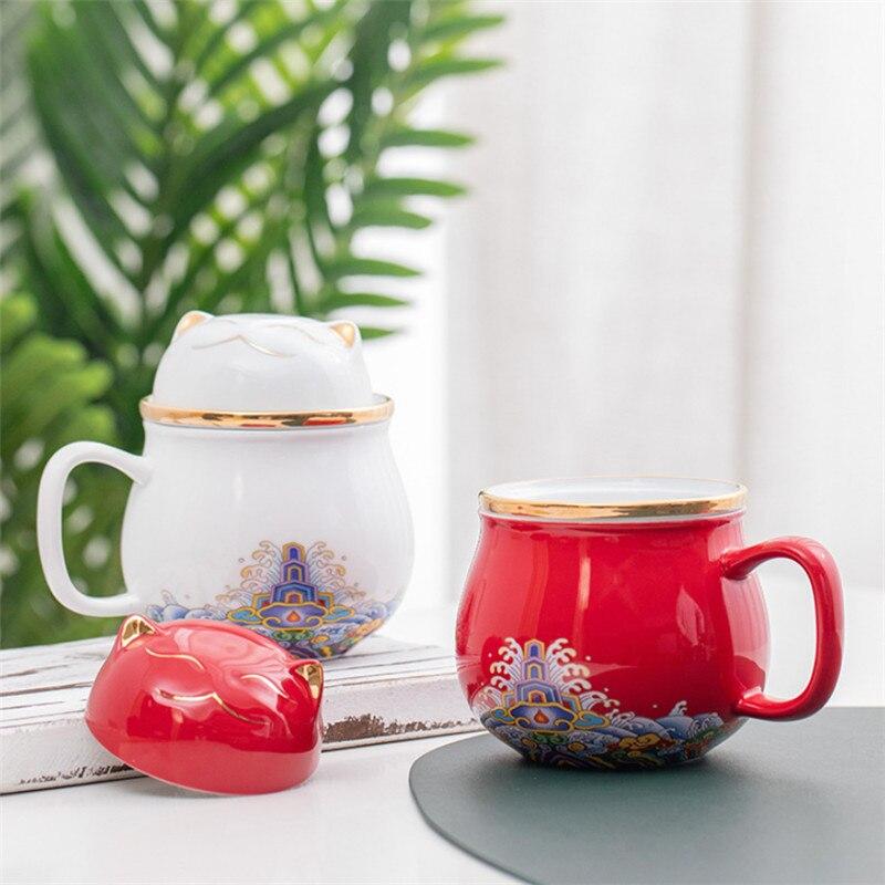 Tazza Da Tè In Ceramica Con Infusore E Coperchio, 453 Ml, Sottobicchiere In Bambù, Filtro Acciaio Inox, Regalo