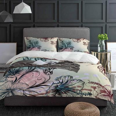 Set Biancheria da Letto Hibiscus Stile Retrò 3pz Copripiumino Federa per Cuscino Coperta per Bambini Adulti Set Letto Matrimoniale Tessile per la Casa