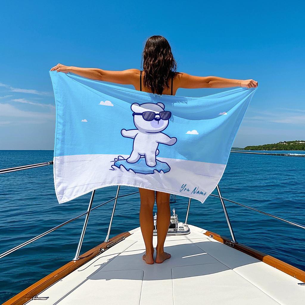 1pc "Your Beach Is My Way" Beach Towel - Ultrafine Microfiber, Quick-Dry, Rectangular, Contemporary Style with Cartoon
