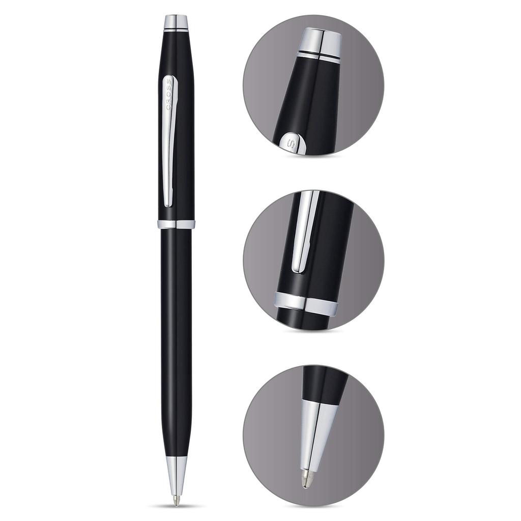 Cross Century 2 Ballpoint Medium Black Polished Official Pen, Nib, Lacquer, Chrome, Import, AT0082WG-157