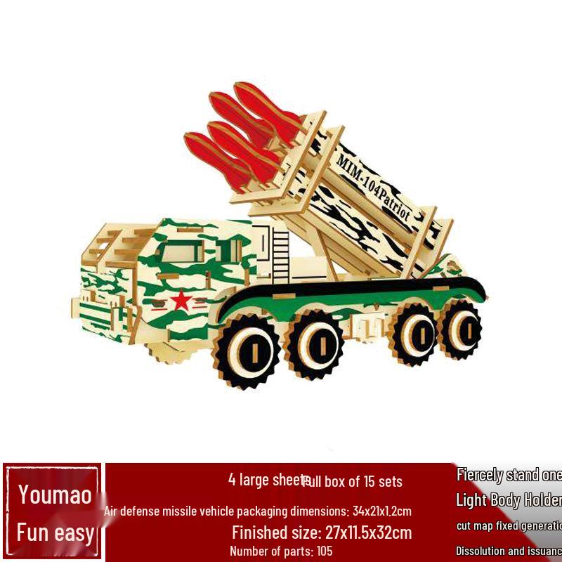 Handmade 3D Wooden Military Tank Model Puzzle for Children