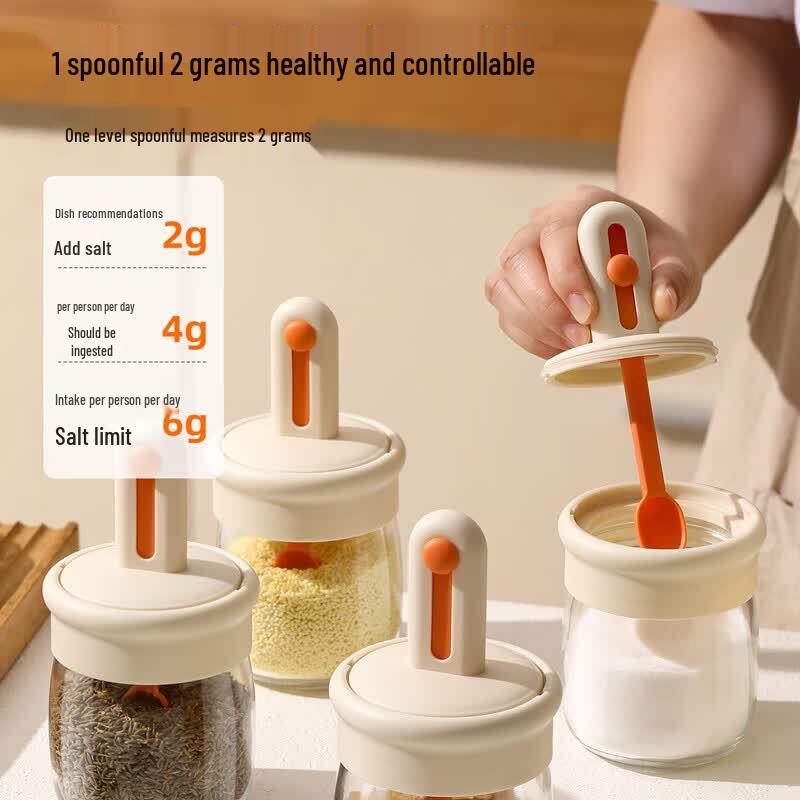 Starfun Telescopic Spoon-Lid Glass Spice Jar Set