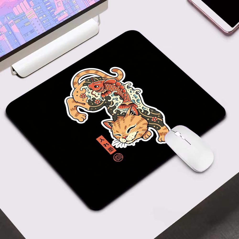 Japan Samurai Cat Mouse Pad 18X22 Small Laptop Computer Office Table Mats PC Gaming Esports MousePad HD Non-Slip Rubber Desk Mat
