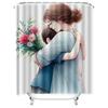 Watercolor Romantic Couple with Floral Bouquet Design Waterproof Shower Curtain for Modern Bathroom Decor, Stylish and Durable