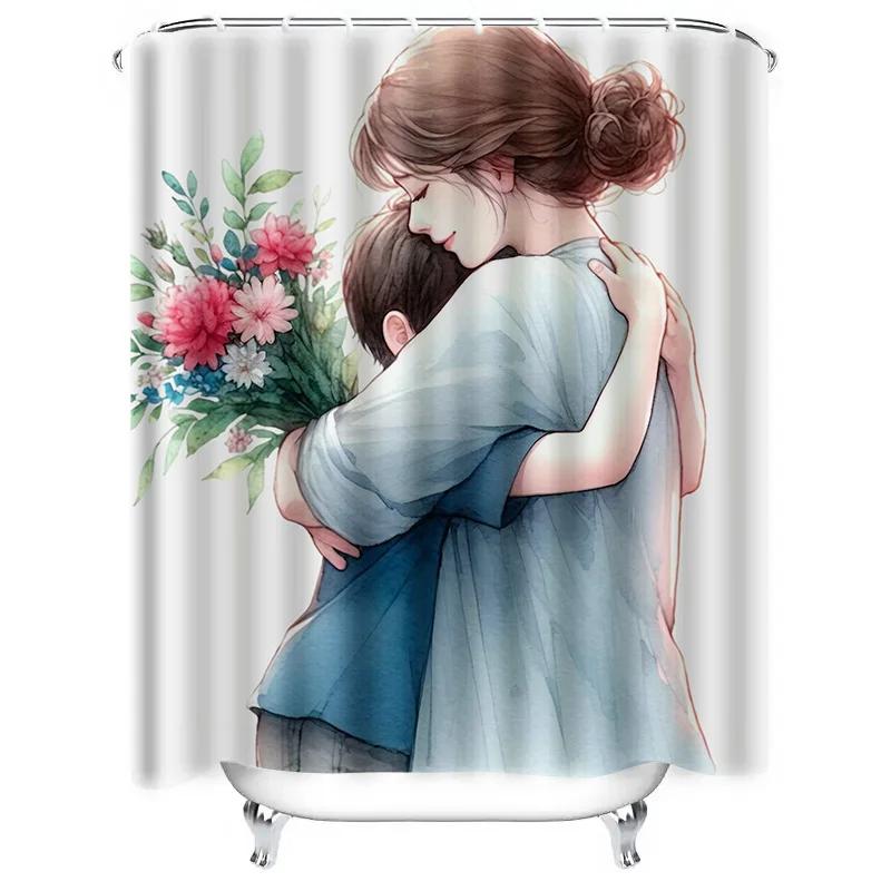 Watercolor Romantic Couple with Floral Bouquet Design Waterproof Shower Curtain for Modern Bathroom Decor, Stylish and Durable