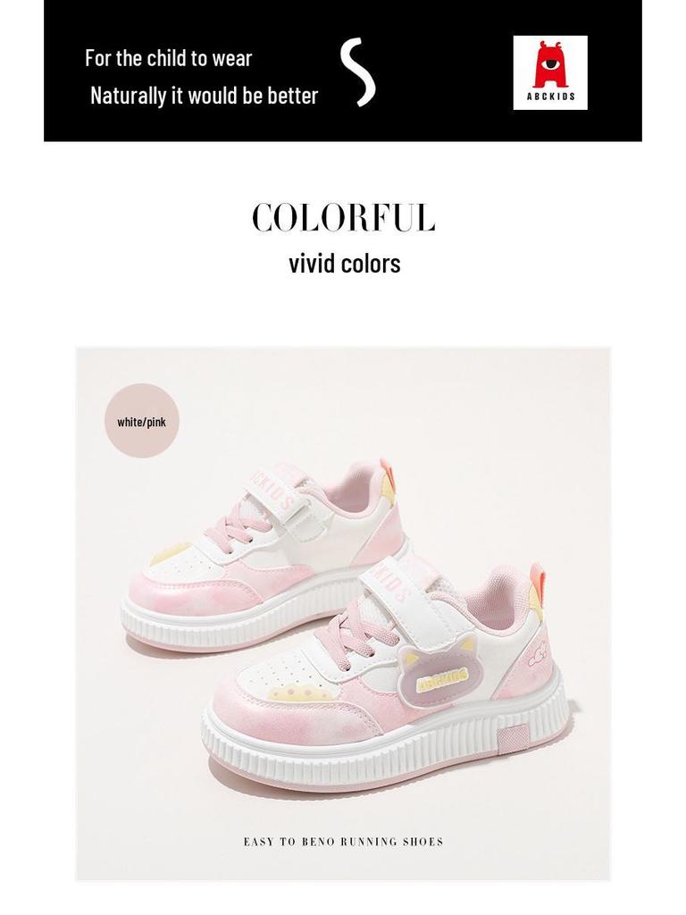 ABCkids 2026 Spring Velcro Sneakers for Girls - Pink & White, Sizes for Medium & Large Children