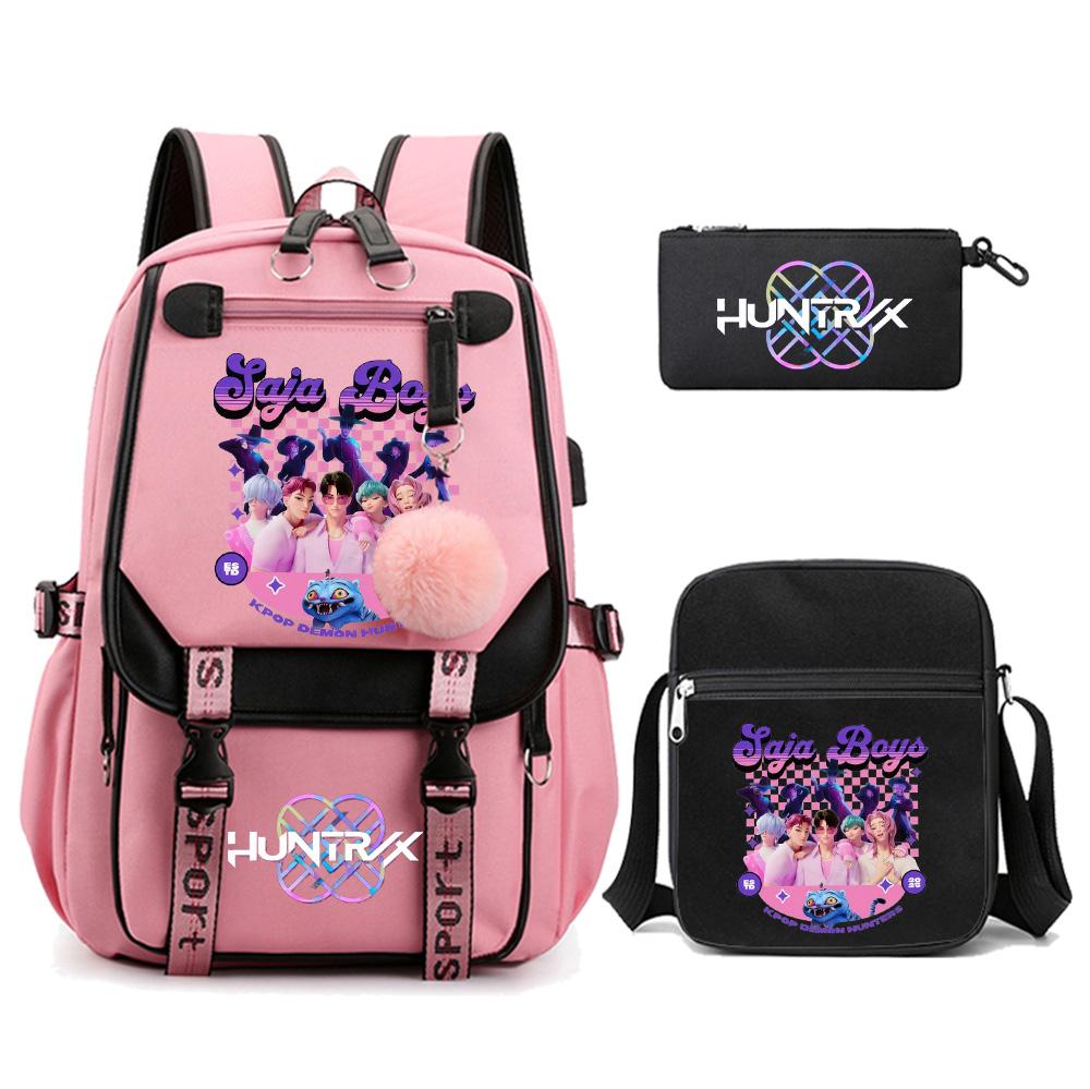 3Pcs/set Anime Kpop Demon Hunters Printed Backpack with Shoulder Bag Pencil Case for Teenager Girl Boy Bookbag Large Capacity Travel Bag Kid Gift