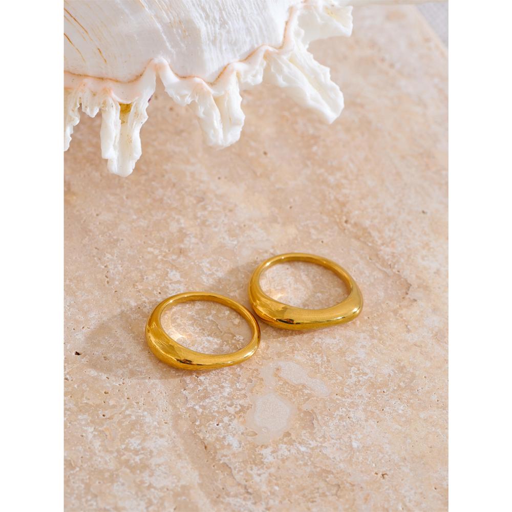 Yhpup Two Styles Same Series Minimalist Unique Stainless Steel Chic Textured Golden Ring 18K PVD Plated Japan Exquisite Jewelry
