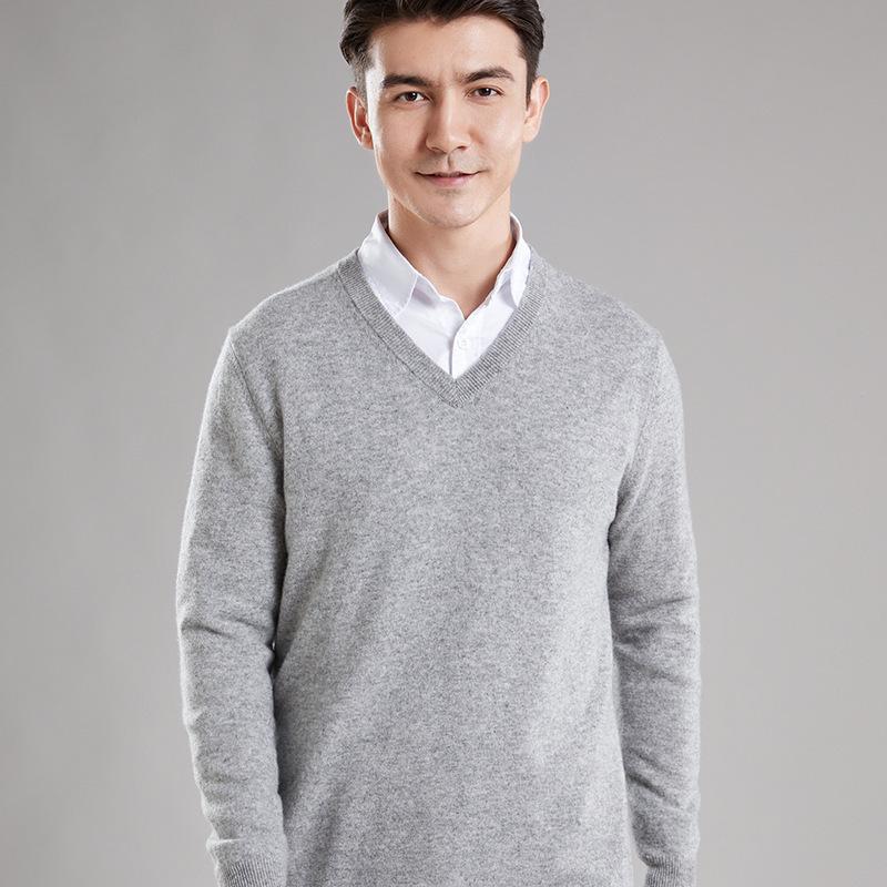 Men's 100% Pure Wool V-Neck Sweater, New Autumn/Winter Business Casual Soft Knit, Long-Sleeve Base Layer.