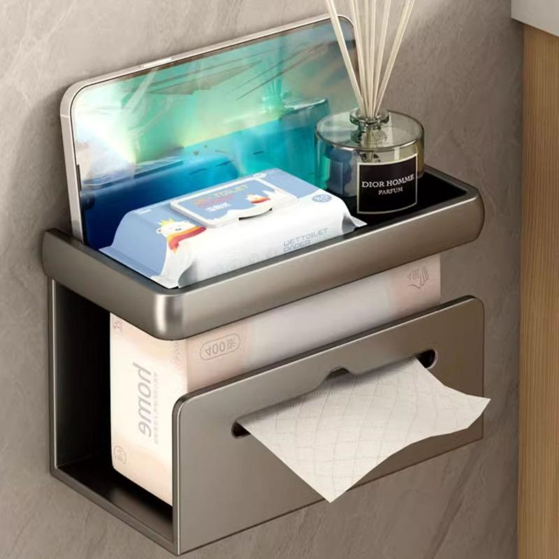 Bathroom Tissue Box Roll Paper Holder Double Layer Wall-Mounted Phone Holder Tissue Dispenser Living Room Tissue Holder