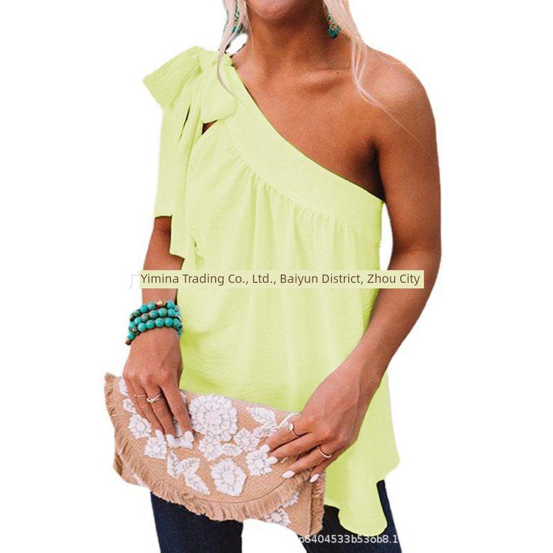 Slanted Shoulder Lace Up Sleeveless Top Pure Color Shoulder Shoelace Sleeveless Tops