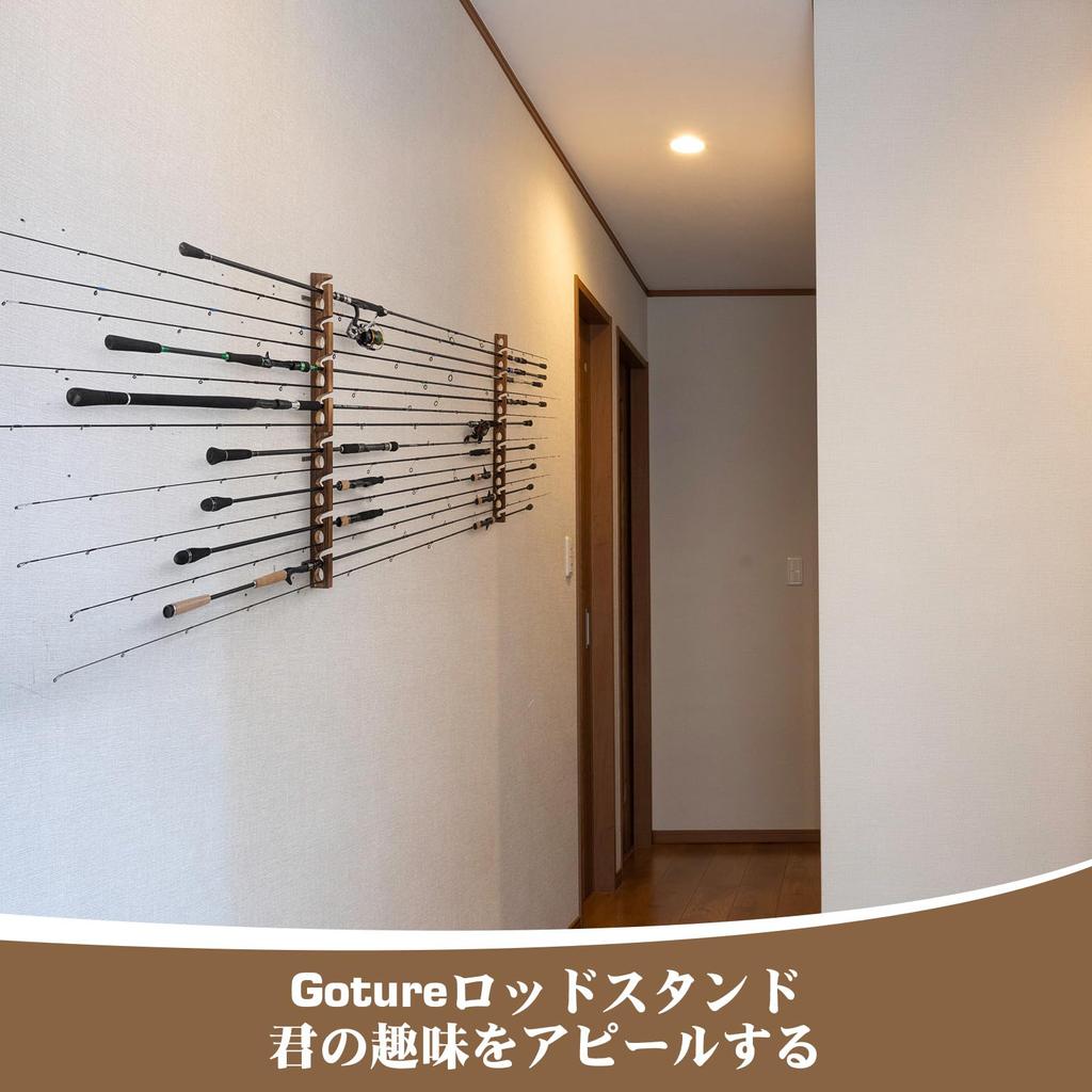 Goture Rod Stand Solid Japanese Instruction Manual 8 Set of 1 Fishing Tackle Easy To Removable Wooden Ceiling or Wall Mountable Wall-Mounted (Natural
