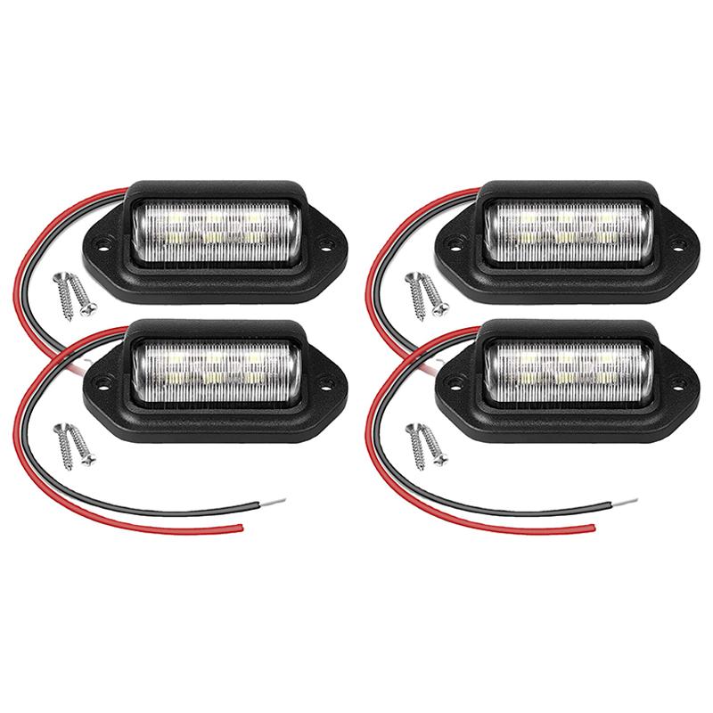 

4pc 6LED Car Tail Light License Number Plate Lights Waterproof 12-24V Universal Truck RV Trailer Tail License Plate Side Lamp