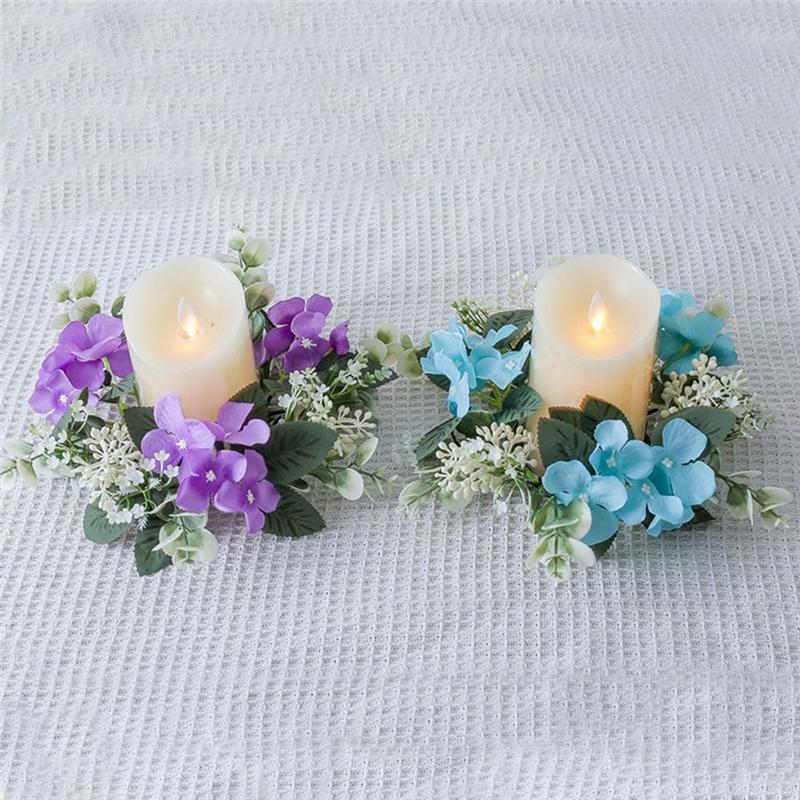 M-Modern-Wedding Candlestick Wreath Artificial Flower Plants Candle Aromatherapy Ring Holder Table Centerpiece Decor