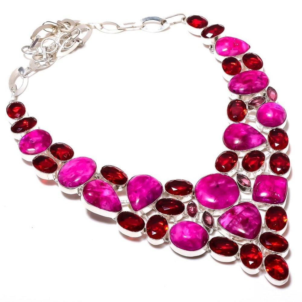 

Natural Pink Moonstone, Garnet Gemstone 925 Sterling Silver Necklace 18 w7c85