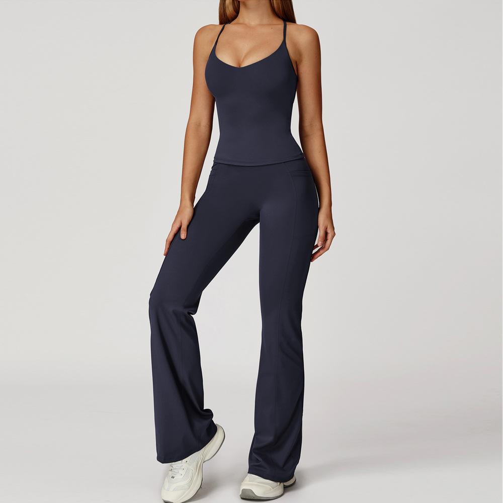 JYL Naked Fashion Yoga Set Cross Back Quick Dry Running Outfit