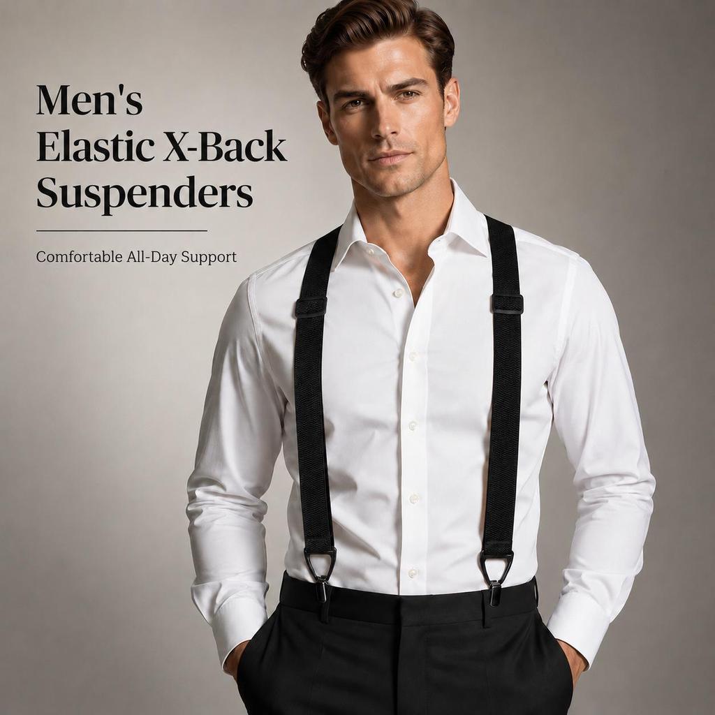 Adjustable Men's 3.8cm Wide X-Shaped Work Suspenders with 3 Clips