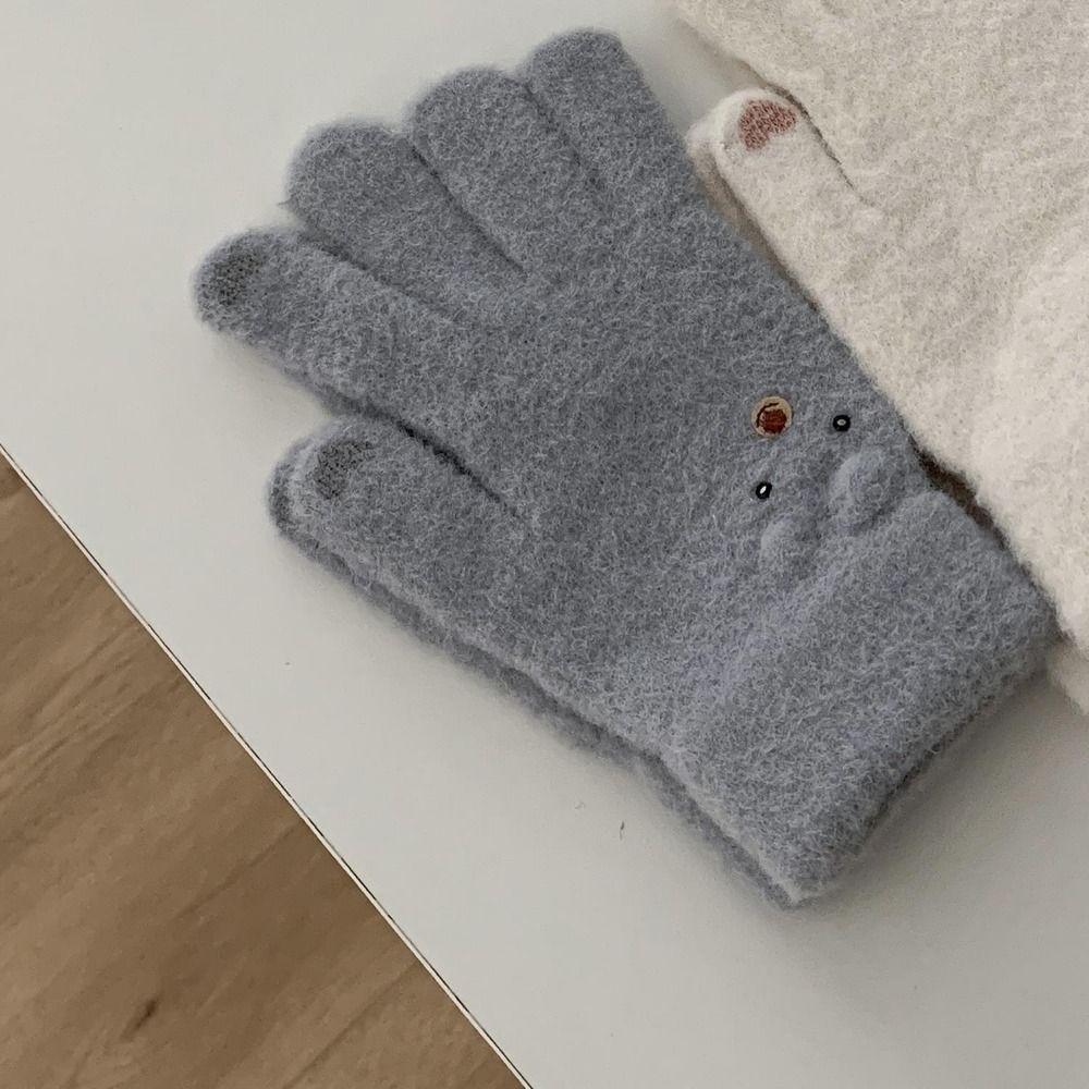 Knitting Gloves Five Finger Cycling Driving Gloves Full Finger Mittens  Winter