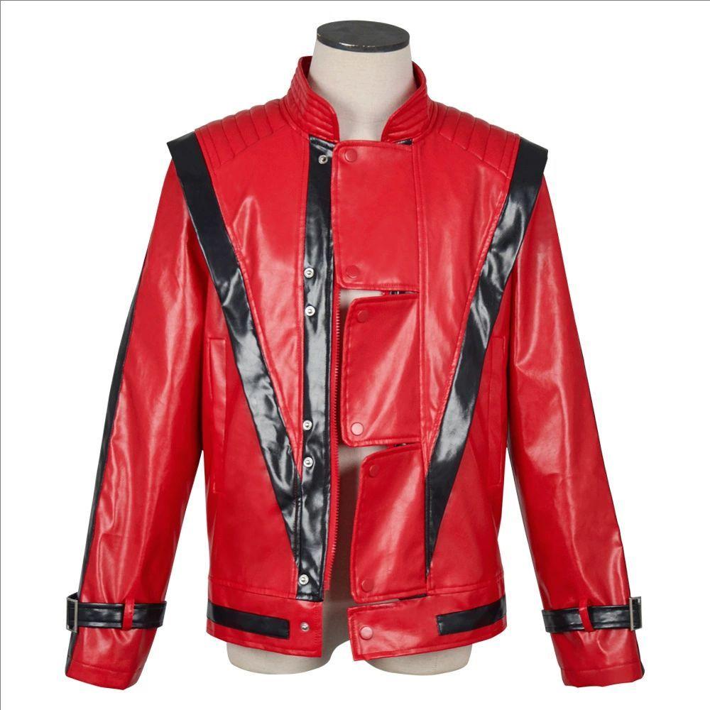 Pop Michael Blouson Classique Rouge Costume Cosplay avec Fermetures Éclair Garnitures Noires Tenue de Scène Homme Pâques M black
