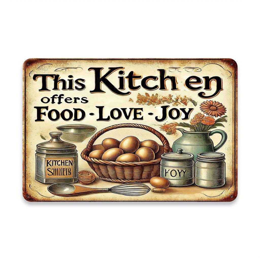 Rustikales Bauernhaus-Küche Blechschild, Vintage Wandkunst mit "Diese Küche bietet Essen, Liebe, Freude" Design - Langlebige Eisenkonstruktion