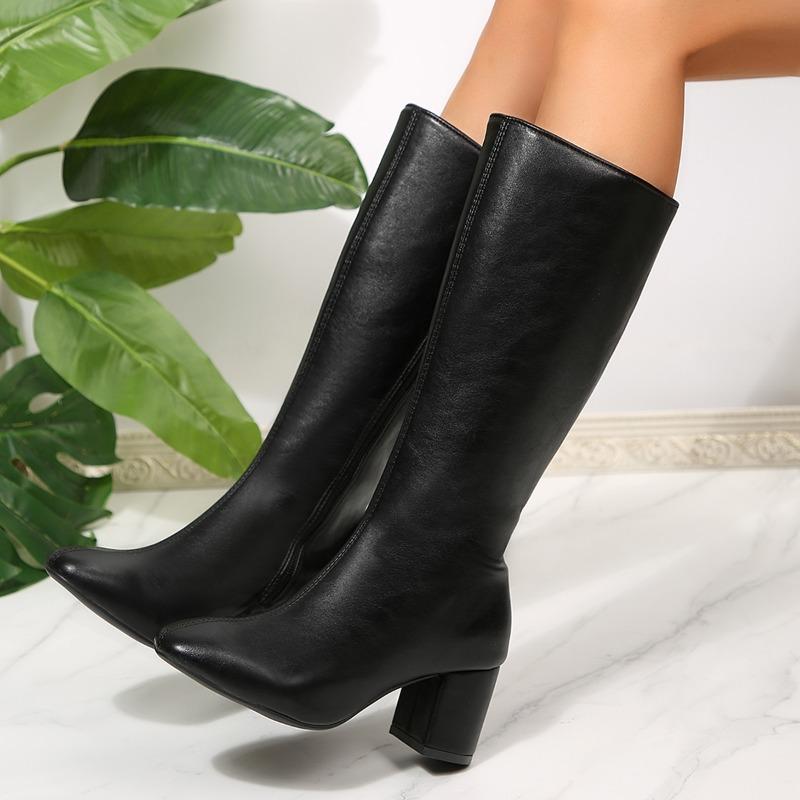Módní dámské vysoké kozačky se špičatou špičkou Módní boční zipy Dlouhé kotníkové boty Dámské elegantní párty boty na vysokém podpatku Zimní dámská obuv