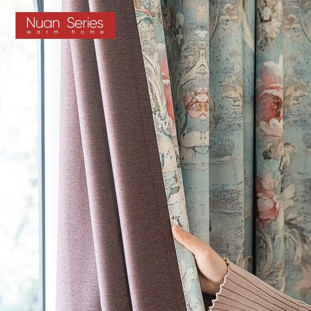 1PC Nuan Series French Idyllic Style Blackout Curtains Blue Bottom Peony Print Curtains Thick Curtains for Bedroom Living Room Window for Home Decor