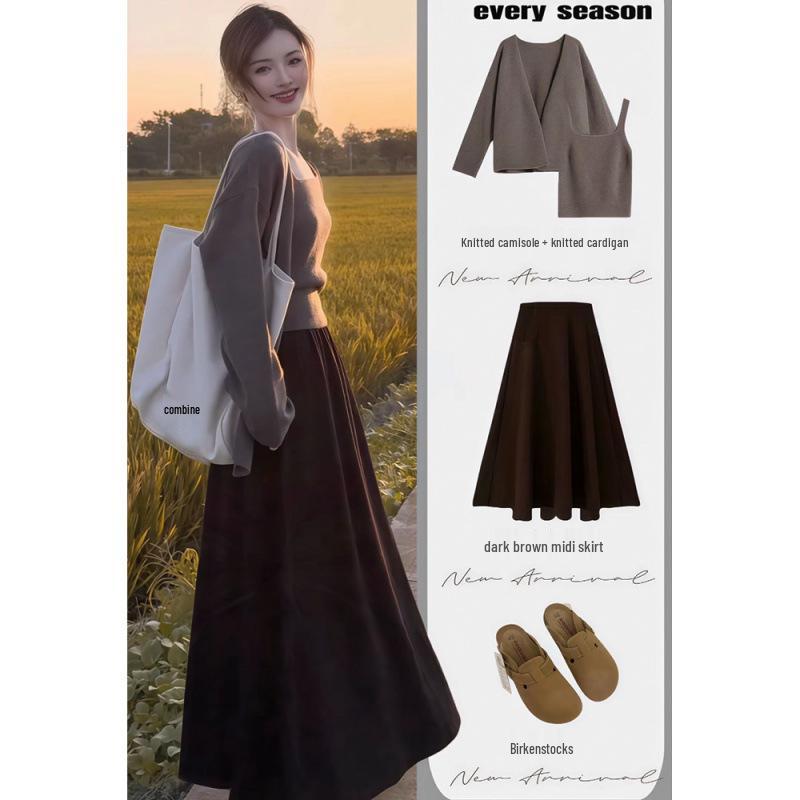 

Korean Style Plus Size Autumn Knitted Cardigan & Midi Skirt Two-Piece Set XL (Recommended 60-70kg)