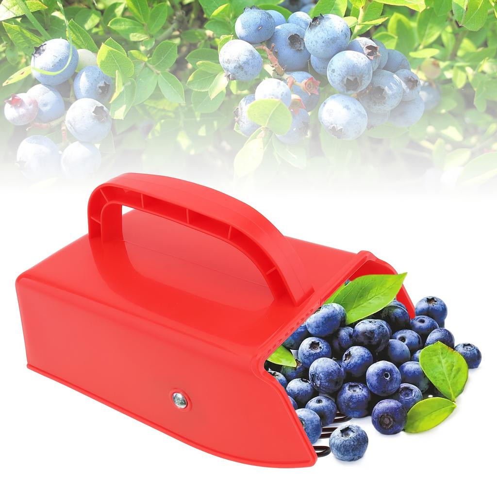 Heavy-Duty Red Plastic Berry Picker with Metallic Comb & Ergonomic Handle 800-900 Capacity Blueberry Rake for Elderberries