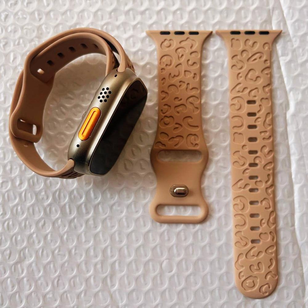 Band For Apple Watch 11 Strap 42mm 41mm 40mm 49mm 46mm 45mm 44mm Engraved Leopard Silicone Correa Bracelet iWatch Ultra 3/10/SE3
