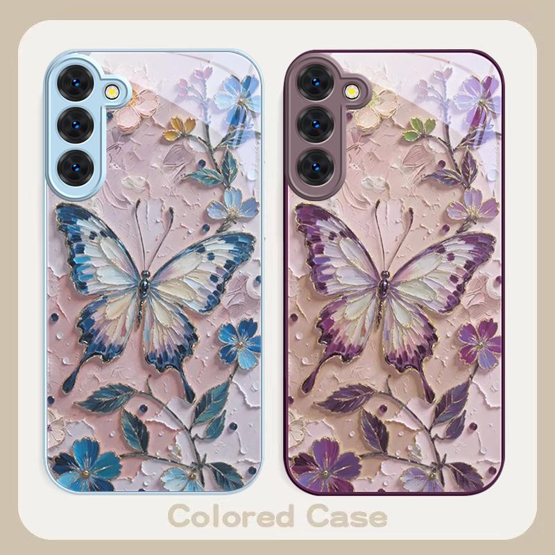 Elegant Pink Butterfly For Samsung S26 S22 S8 S9 S10 S20 Ultra S21 Pro S22 Plus S23 FE S24Ultra S25 Edge S24+ Glass Phone Case